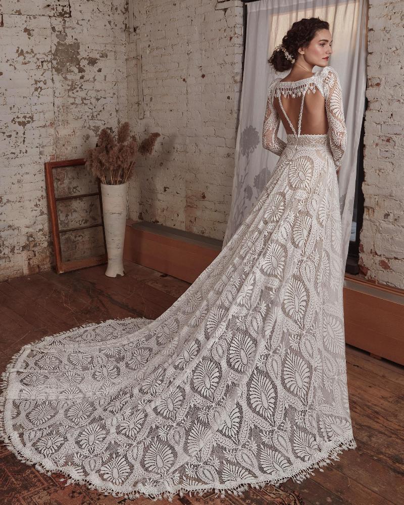 Lp2120 spaghetti strap or long sleeve boho wedding dress with backless a line silhouette2